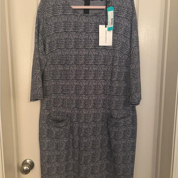 41 Hawthorn Dresses & Skirts - 41 Hawthorn Navy Plaid Sheath Dress 3/4 Sleeve Scoop Neck - NWT